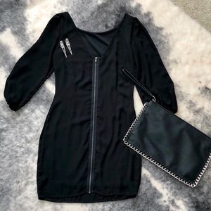 Black dress with exposed zipper back
